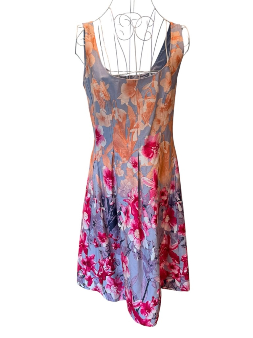 Nine West Fit and Flare Midi Dress Floral Blue Pink 6